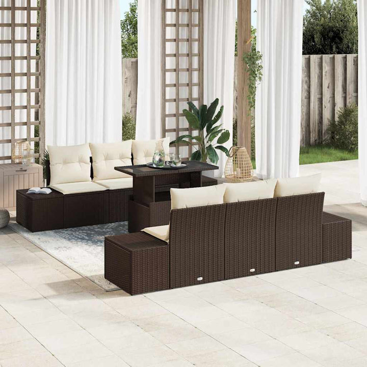 Havesofa Sæt med pude 7 pcs Brun og Creme