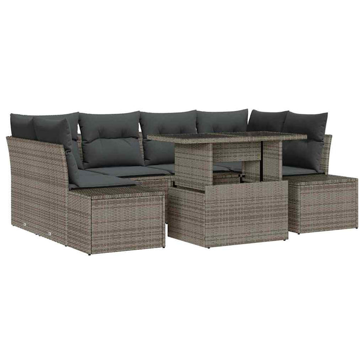 Havesofa Sæt 7 pcs Grå Poly Rattan og pulverlakeret stål
