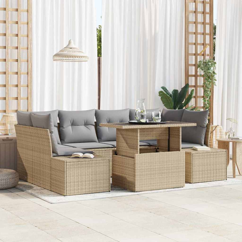 Havesofa Sæt med pude 7 pcs Beige og lys grå