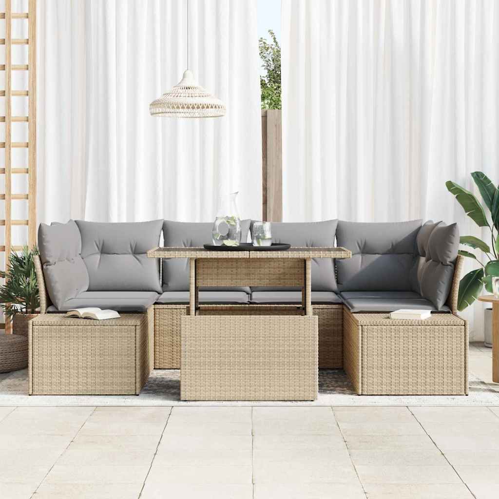 Havesofa Sæt med pude 7 pcs Beige og lys grå