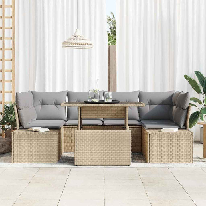 Havesofa Sæt med pude 7 pcs Beige og lys grå