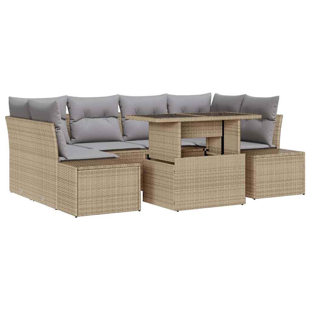 Havesofa Sæt med pude 7 pcs Beige og lys grå