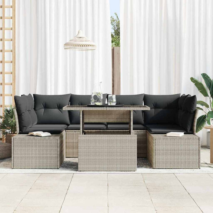 Havesofa Sæt med pude 7 pcs Lysegrå og mørkegrå