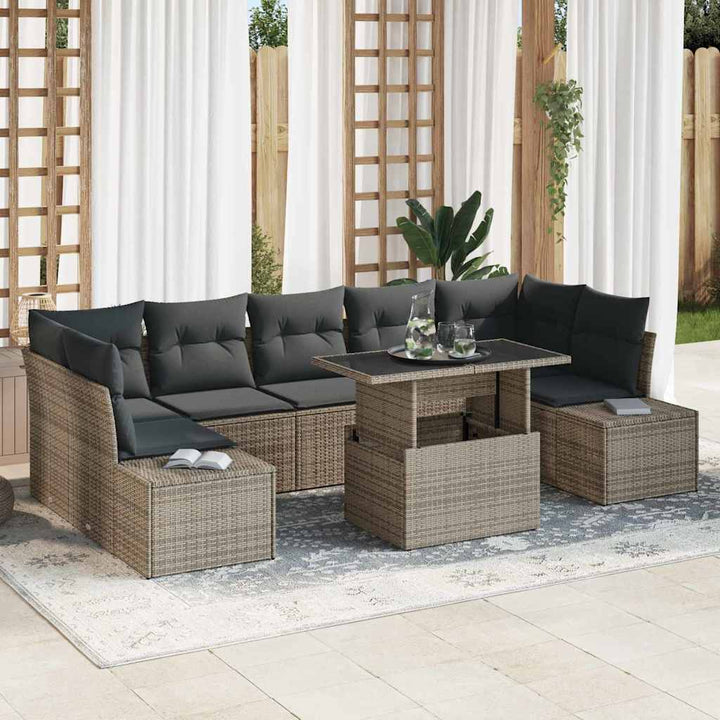 Havesofa Sæt 8 pcs Grå Poly Rattan og pulverlakeret stål