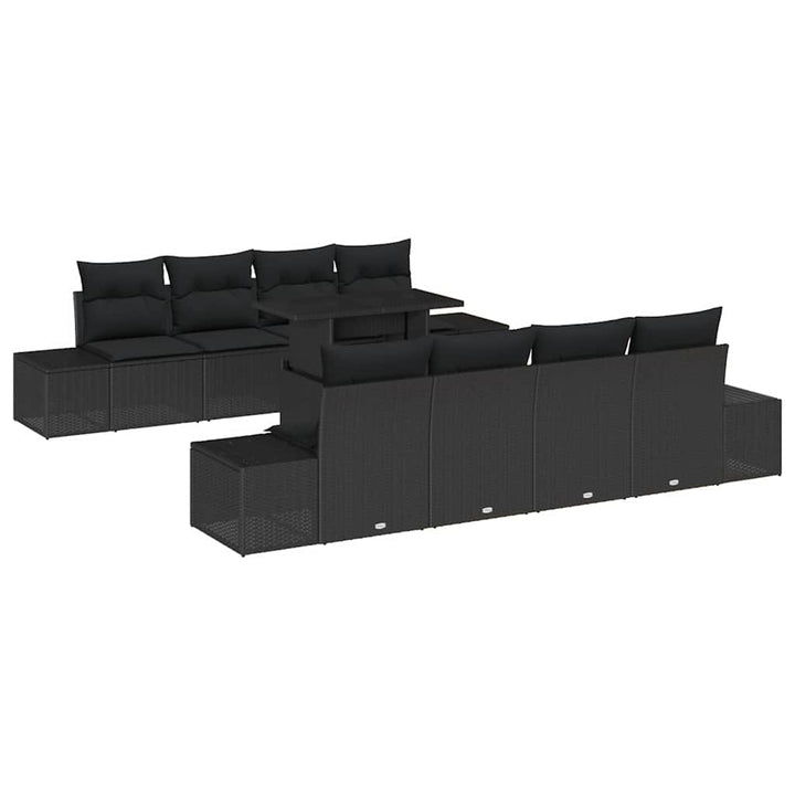 Havesofa Sæt 9 pcs Sort Poly Rattan og pulverlakeret stål