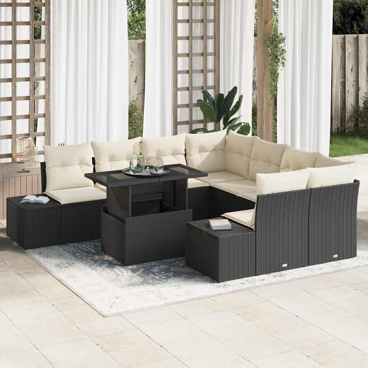 Havesofa Sæt med pude 9 pcs Sort og Cream polyrattan