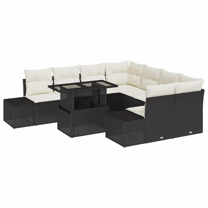 Havesofa Sæt med pude 9 pcs Sort og Cream polyrattan