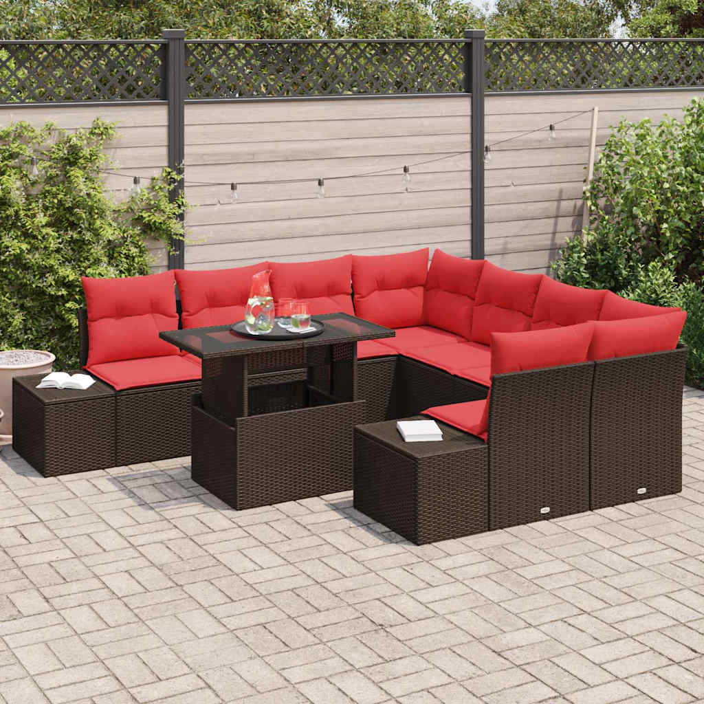 Havesofa Sæt 9 stk. Brun polyrattan