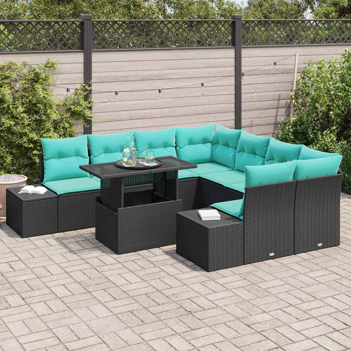 Havesofa Sæt 9 stk. Sort polyrattan