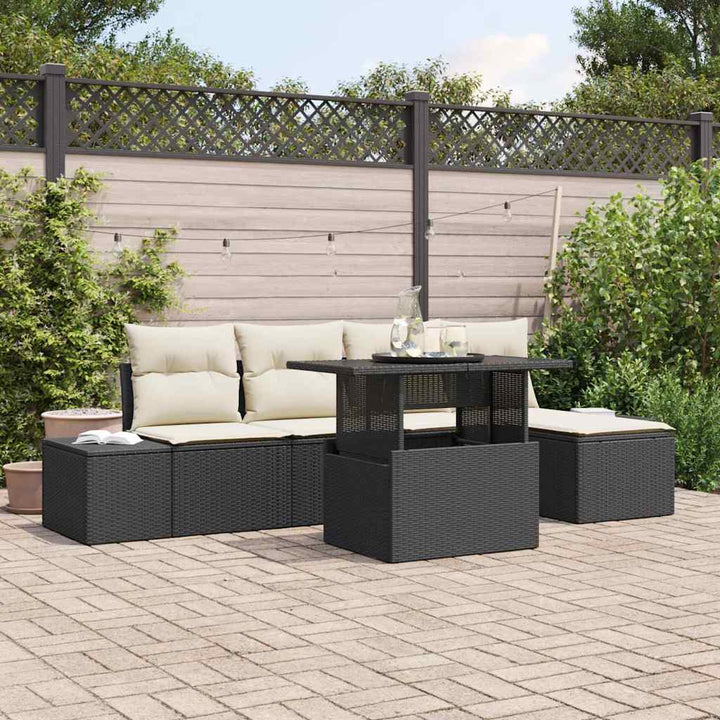 Havesofa Sæt med opbevaring 6 pcs Sort Poly rattan