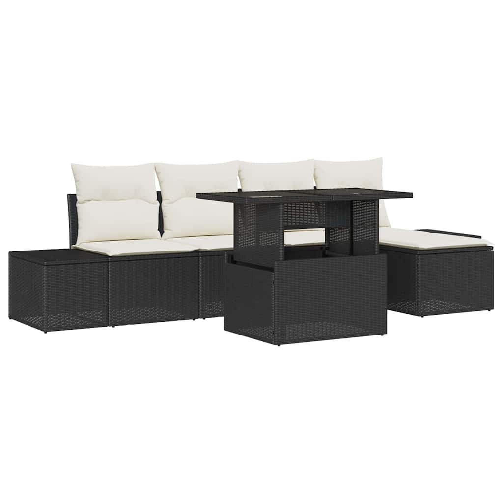 Havesofa Sæt med opbevaring 6 pcs Sort Poly rattan