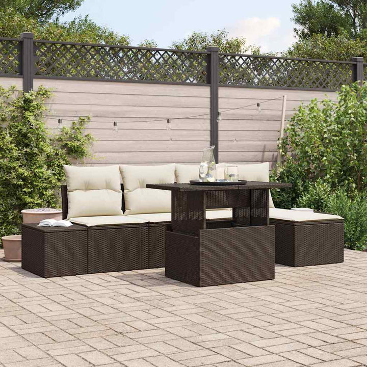 Havesofa Sæt med opbevaring 6 pcs Brun Poly rattan