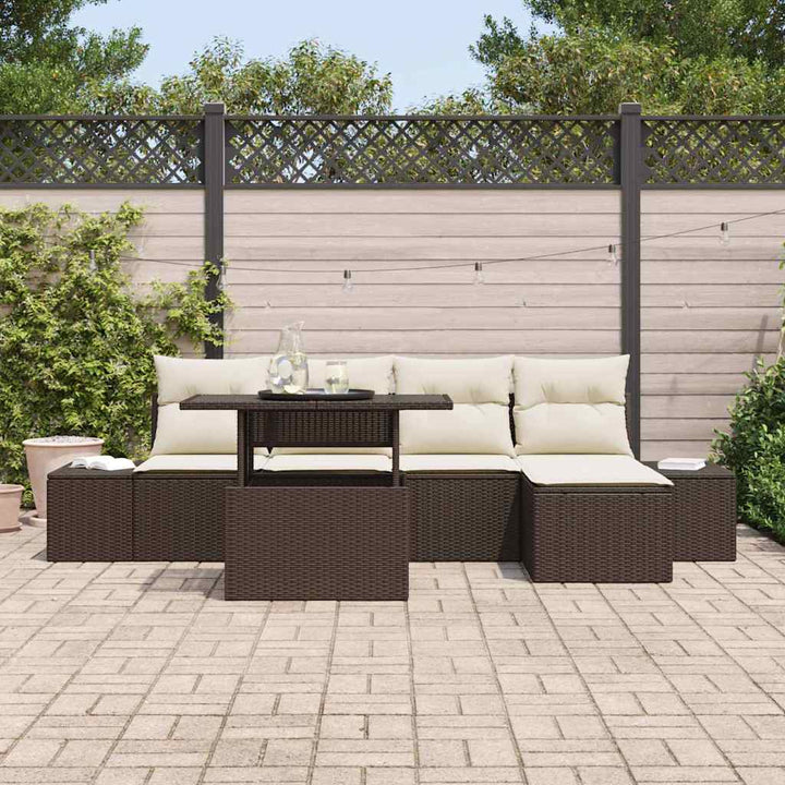 Havesofa Sæt med opbevaring 6 pcs Brun Poly rattan