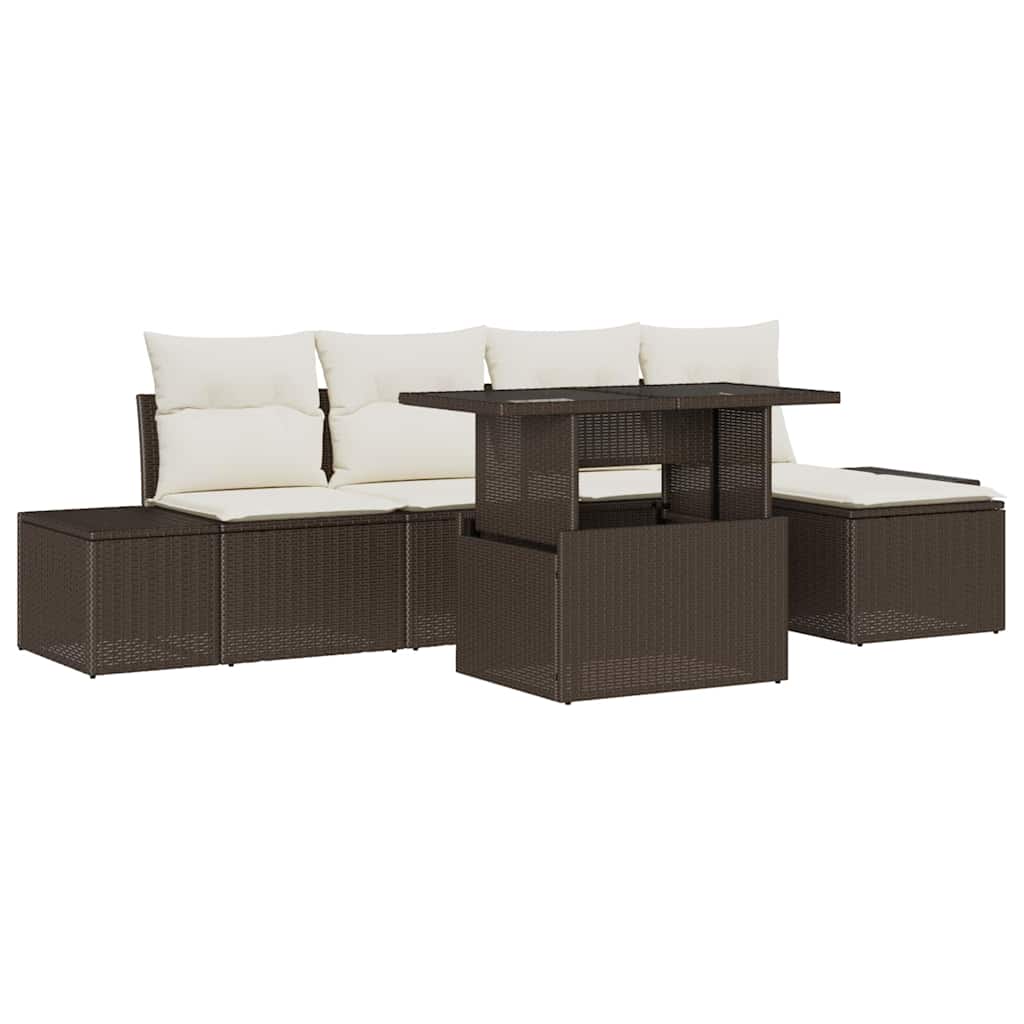 Havesofa Sæt med opbevaring 6 pcs Brun Poly rattan