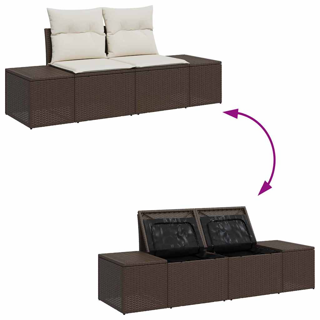Havesofa Sæt med opbevaring 6 pcs Brun Poly rattan