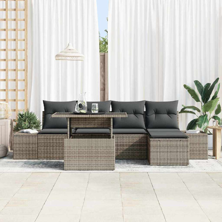 Havesofa Sæt med opbevaring 6 pcs Grå Poly rattan