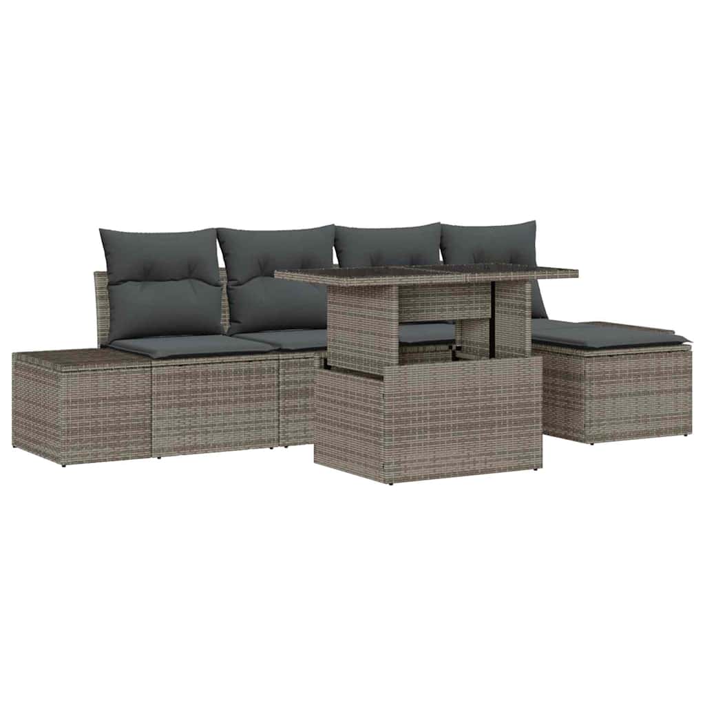 Havesofa Sæt med opbevaring 6 pcs Grå Poly rattan