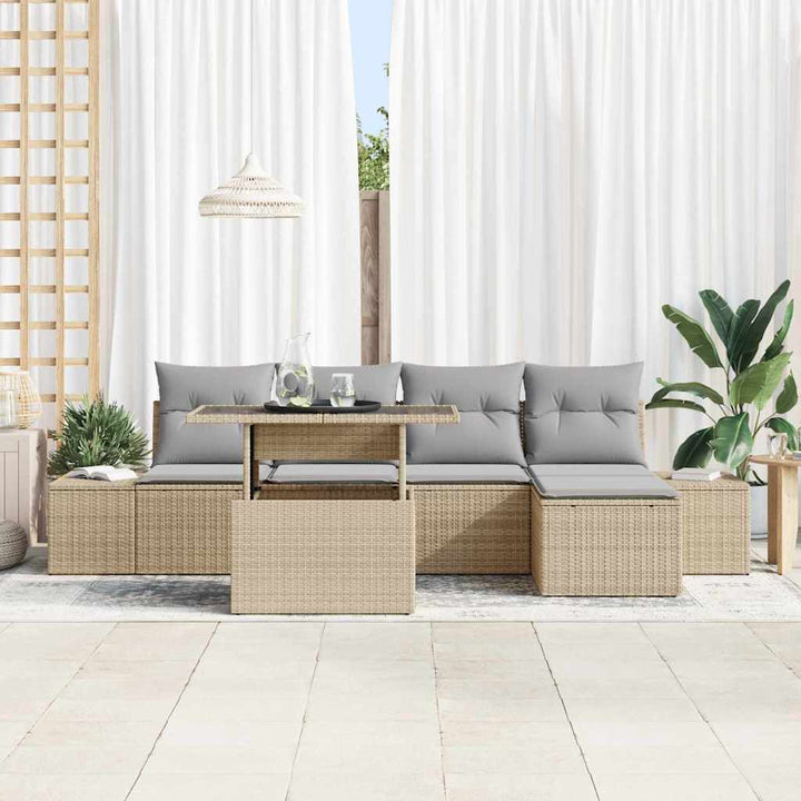 Havesofa Sæt med opbevaring 6 pcs Beige Poly rattan