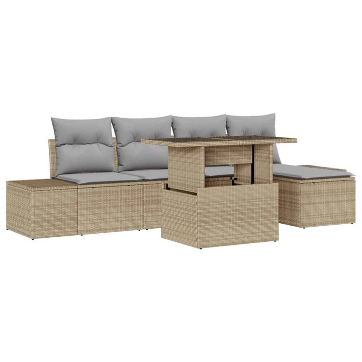 Havesofa Sæt med opbevaring 6 pcs Beige Poly rattan