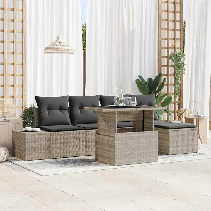 Havesofa Sæt med opbevaring 6 pcs Lysegrå Poly rattan