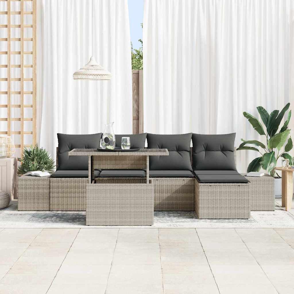 Havesofa Sæt med opbevaring 6 pcs Lysegrå Poly rattan