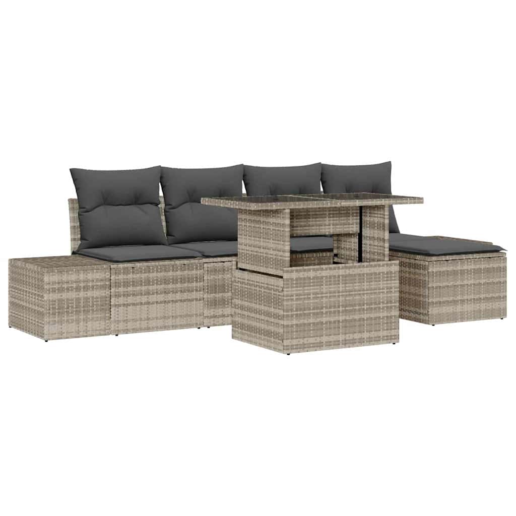 Havesofa Sæt med opbevaring 6 pcs Lysegrå Poly rattan