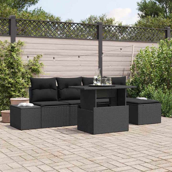 Havesofa Sæt med opbevaring 6 pcs Sort Poly rattan