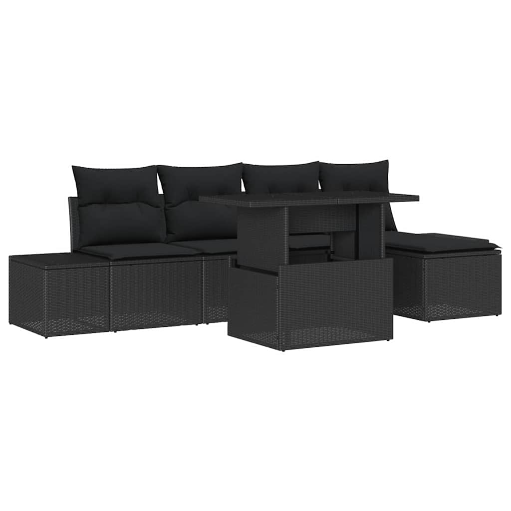 Havesofa Sæt med opbevaring 6 pcs Sort Poly rattan