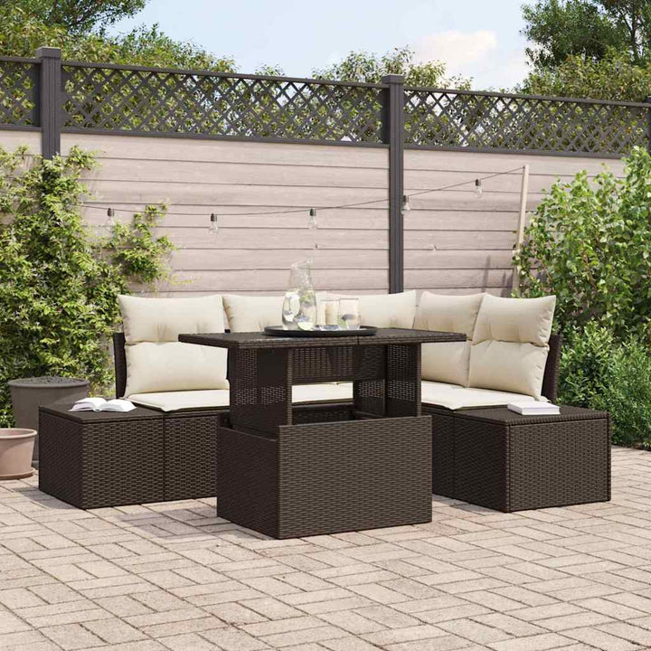 Havesofa Sæt med pude med opbevaring 5 pcs Brun polyrattan
