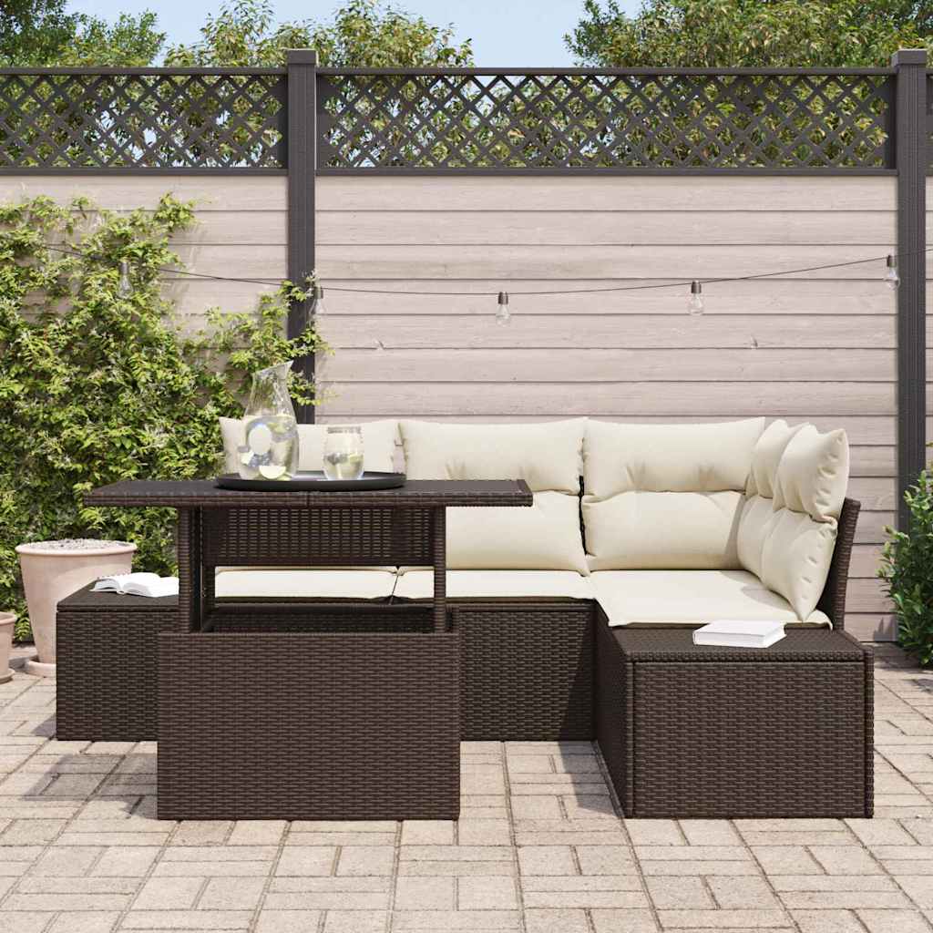 Havesofa Sæt med pude med opbevaring 5 pcs Brun polyrattan