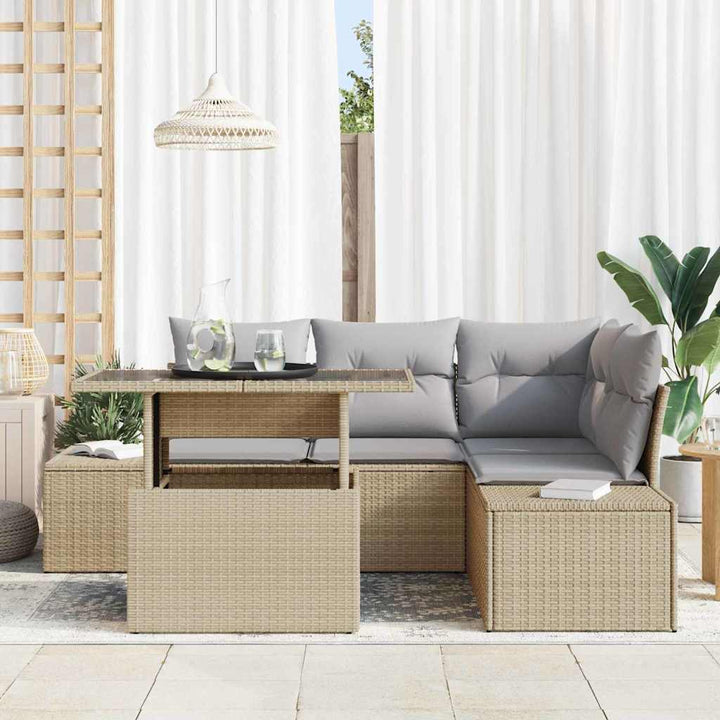 Havesofa Sæt med pude med opbevaring 5 pcs Beige polyrattan
