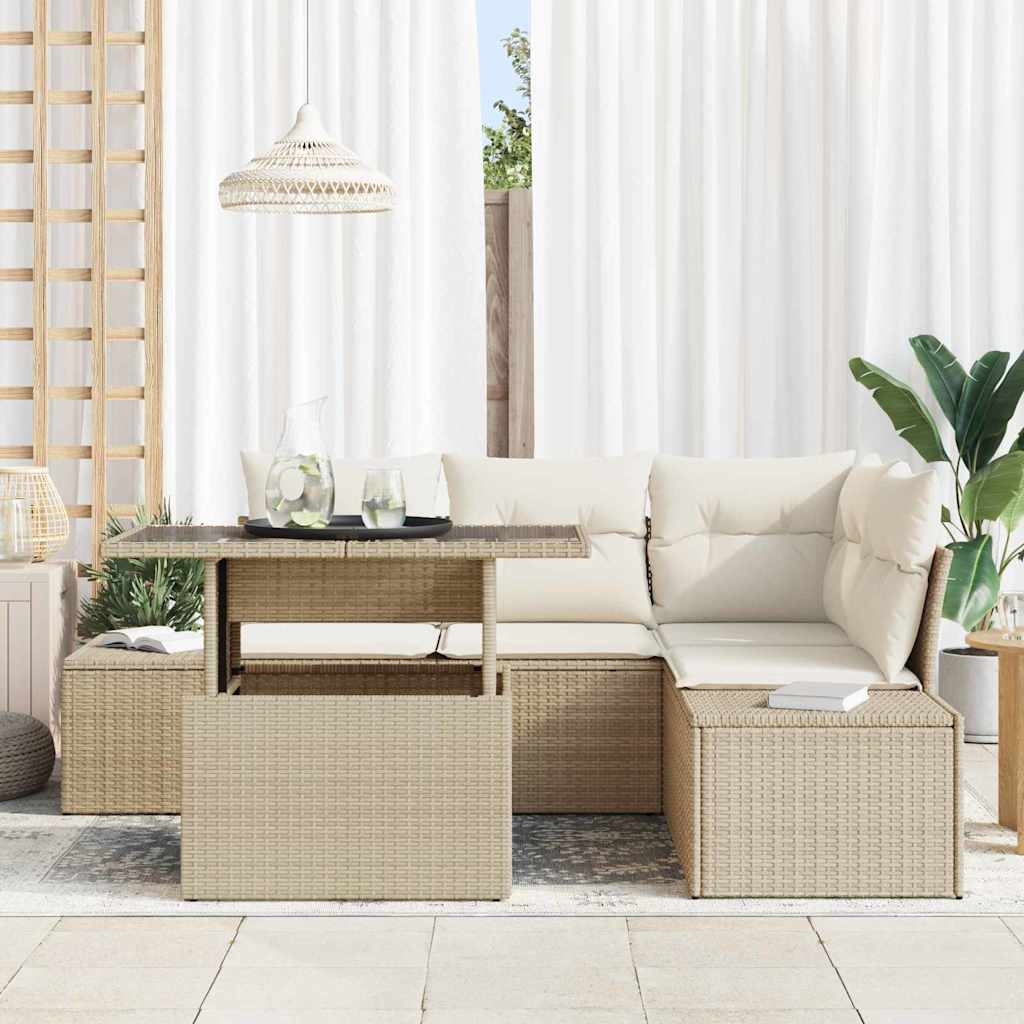 Havesofa Sæt 5 stk. Beige polyrattan