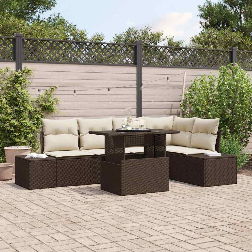 Havesofa Sæt med opbevaring 6 pcs Brun Poly rattan