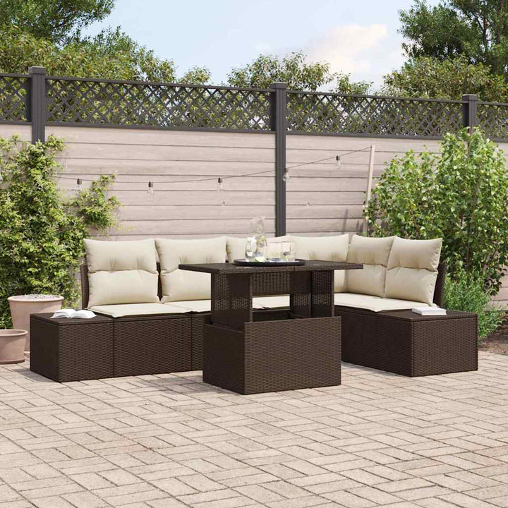 Havesofa Sæt med opbevaring 6 pcs Brun Poly rattan