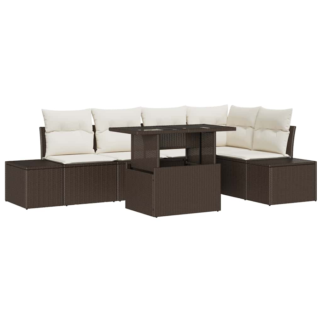 Havesofa Sæt med opbevaring 6 pcs Brun Poly rattan