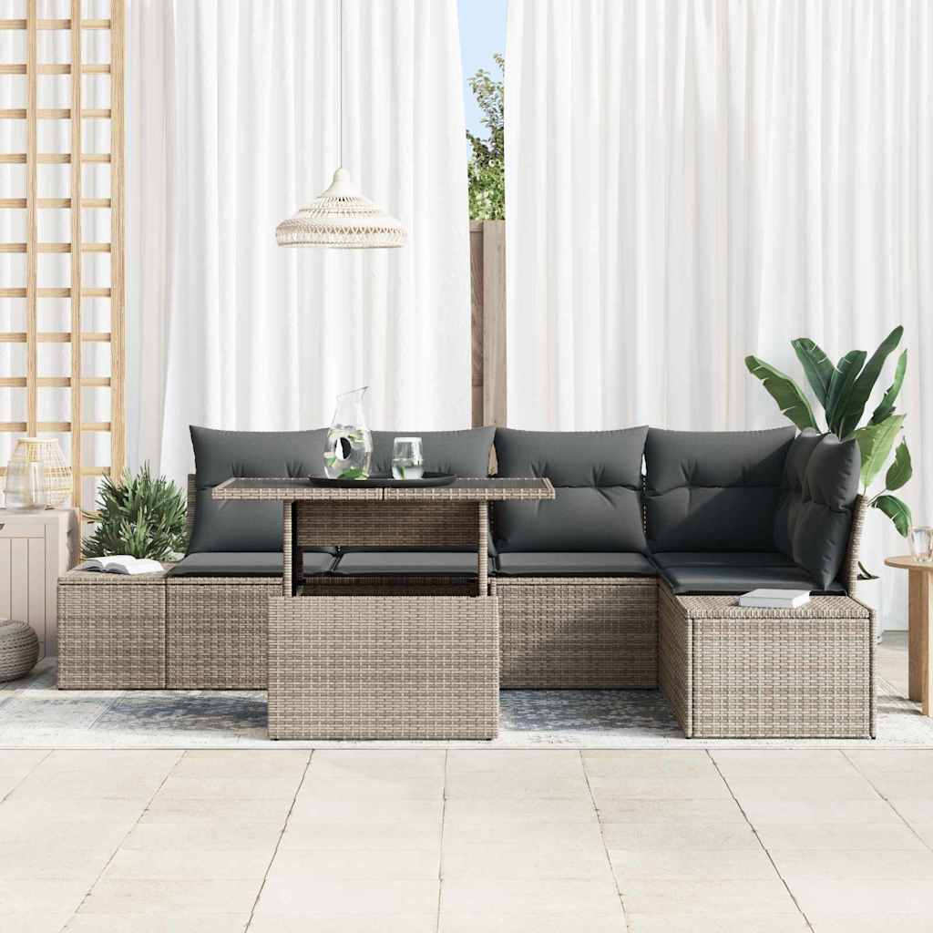 Havesofa Sæt med opbevaring 6 pcs Grå Poly rattan