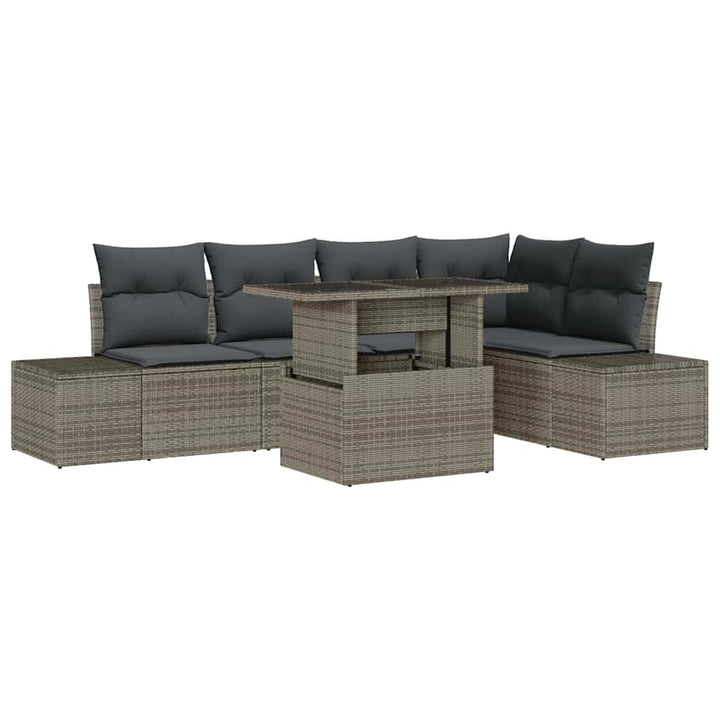 Havesofa Sæt med opbevaring 6 pcs Grå Poly rattan