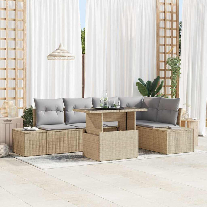 Havesofa Sæt med opbevaring 6 pcs Beige Poly rattan