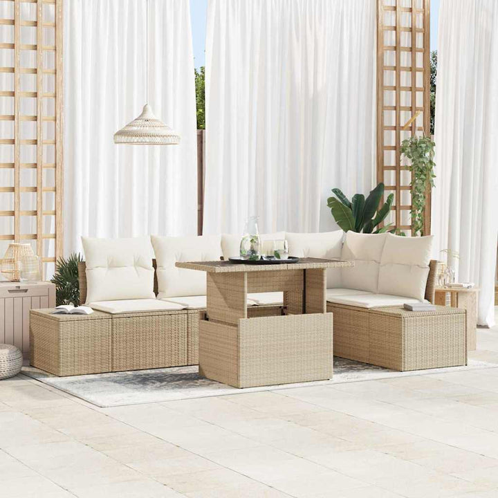 Havesofa Sæt med opbevaring 6 pcs Beige Poly rattan