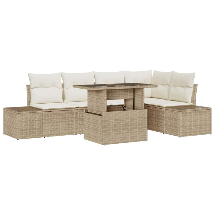 Havesofa Sæt med opbevaring 6 pcs Beige Poly rattan
