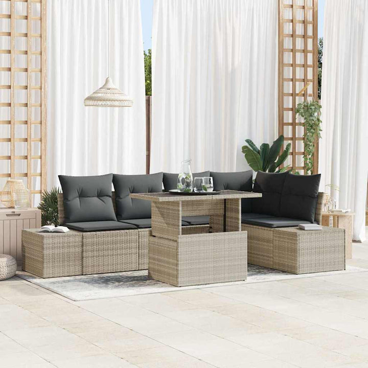 Havesofa Sæt med opbevaring 6 pcs Lysegrå Poly rattan