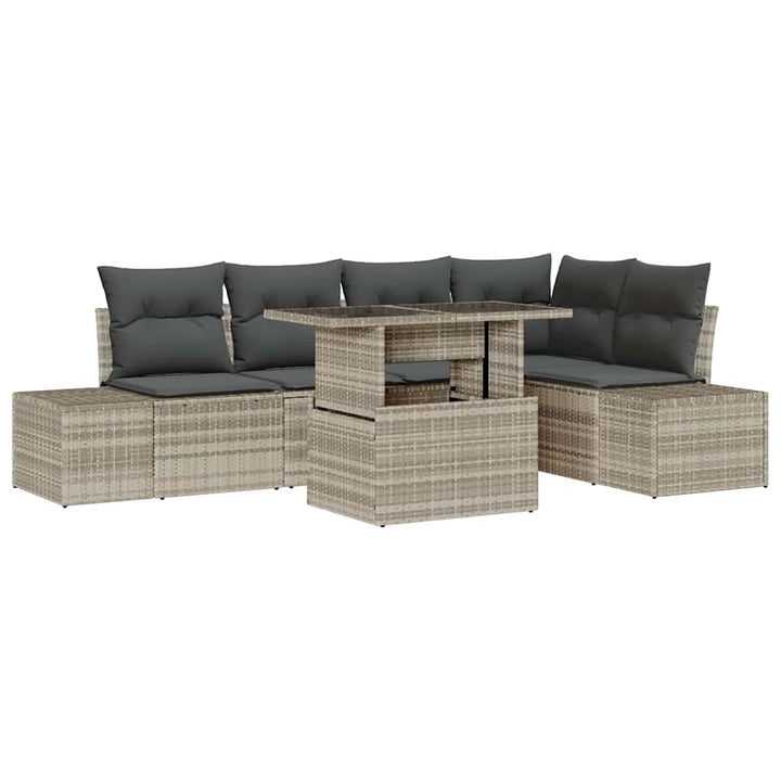 Havesofa Sæt med opbevaring 6 pcs Lysegrå Poly rattan