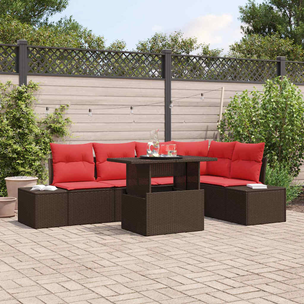 Havesofa Sæt 6 stk. Brun polyrattan