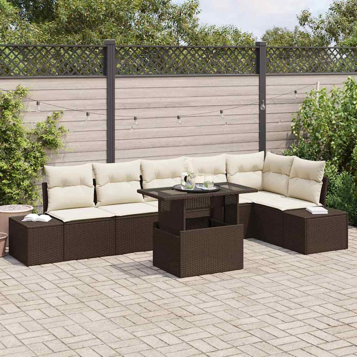 Havesofa Sæt med opbevaring 7 pcs Brun Poly rattan