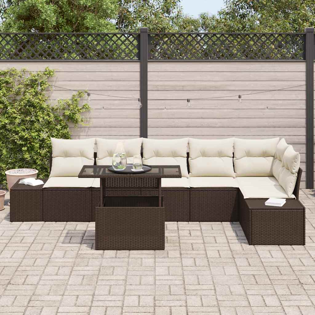 Havesofa Sæt med opbevaring 7 pcs Brun Poly rattan