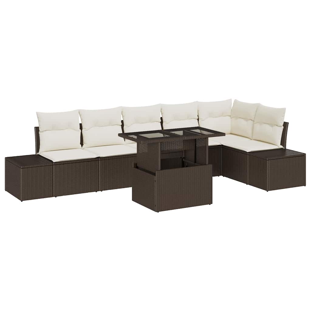 Havesofa Sæt med opbevaring 7 pcs Brun Poly rattan