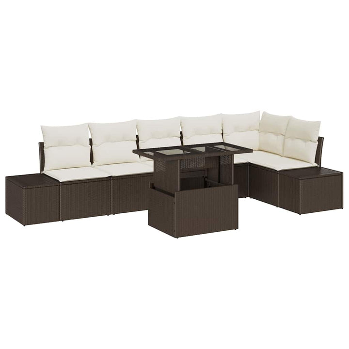 Havesofa Sæt med opbevaring 7 pcs Brun Poly rattan