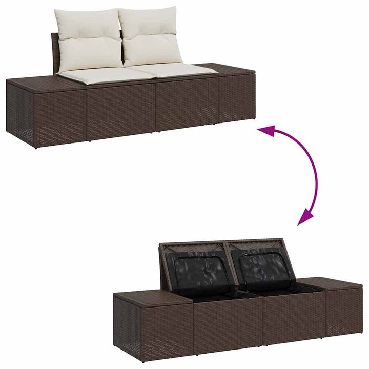 Havesofa Sæt med opbevaring 7 pcs Brun Poly rattan