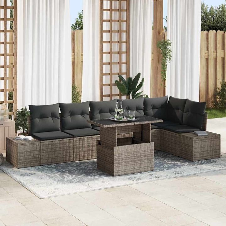 Havesofa Sæt med pude med opbevaring 7 pcs Grå polyrattan