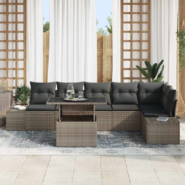 Havesofa Sæt med pude med opbevaring 7 pcs Grå polyrattan
